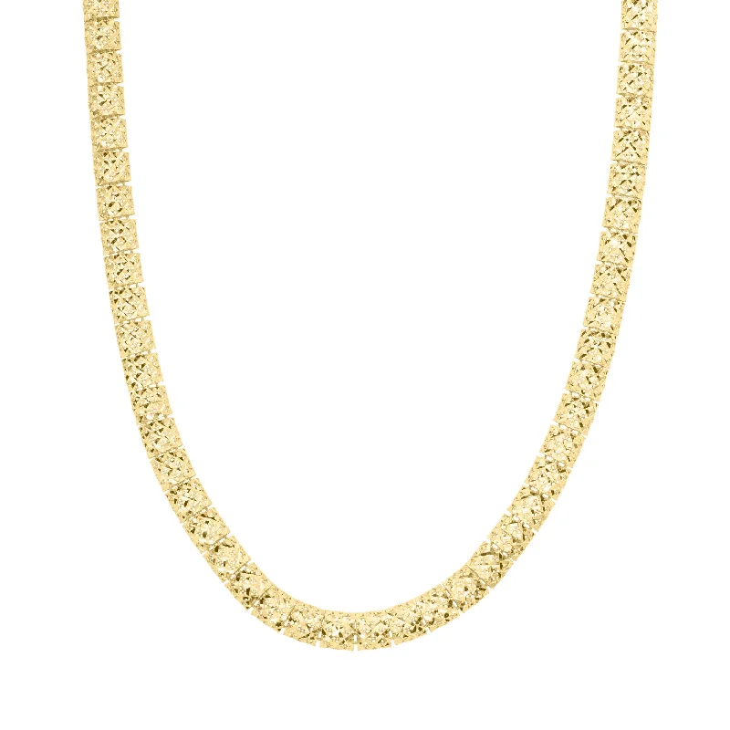 Ladies oval shine necklaces -10K Fancy Textured Square Cut Link Necklace