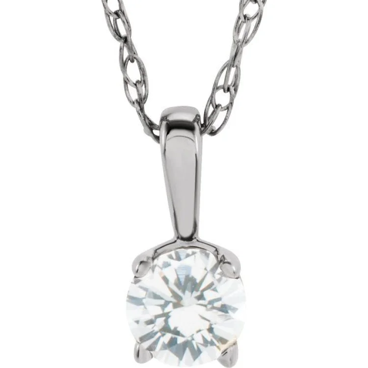 14K White 3 mm Imitation Diamond Youth Solitaire 14" Necklace