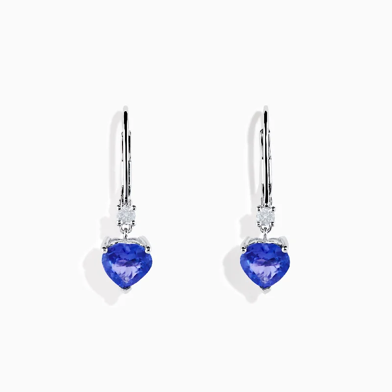 Ladies Earrings with Triangle Glow-Nahla Siri 14K White Gold Tanzanite and Diamond Leverback Earrings