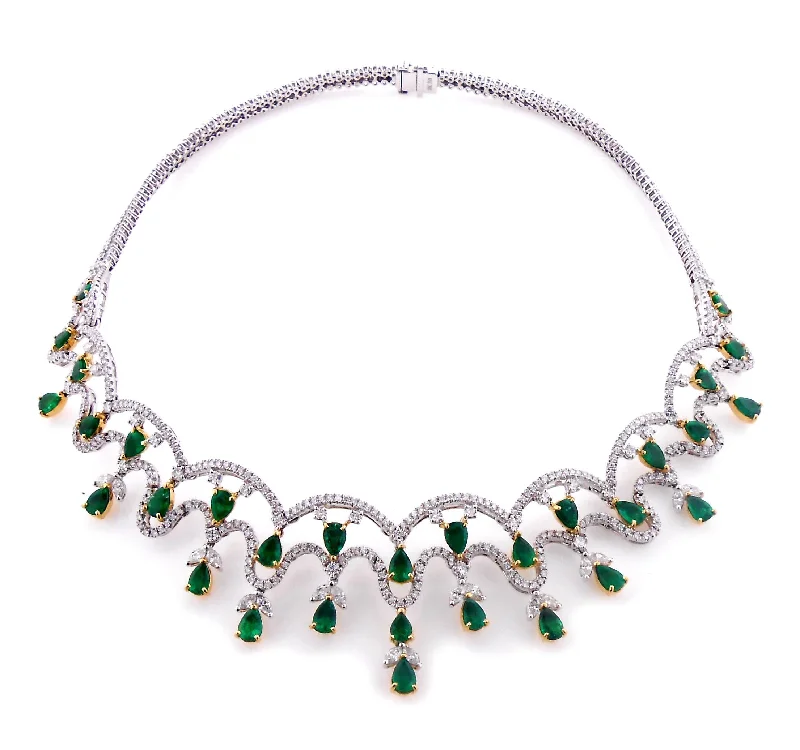 Ladies zirconia spark necklaces -JULEVE 12.13 CTW EMERALD & 12.55 CTW DIAMOND NECKLACE