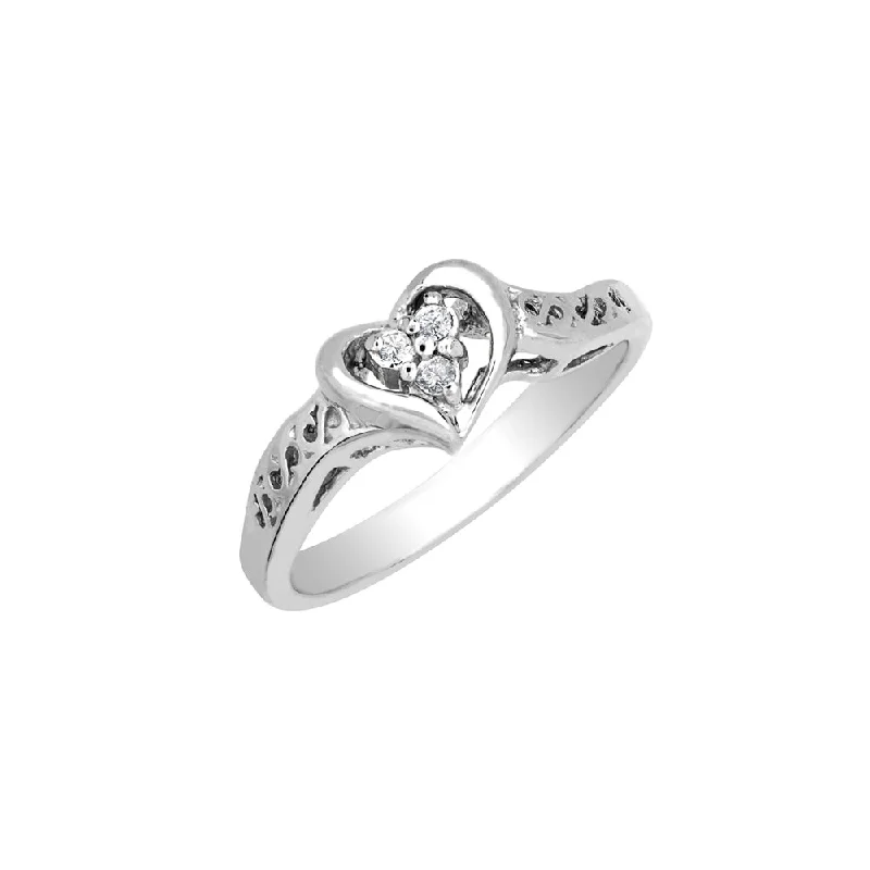 Ladies Rings with Butterfly Spark-Sterling silver with 3 round 0.04cttw diamonds heart ring HB02501DISS