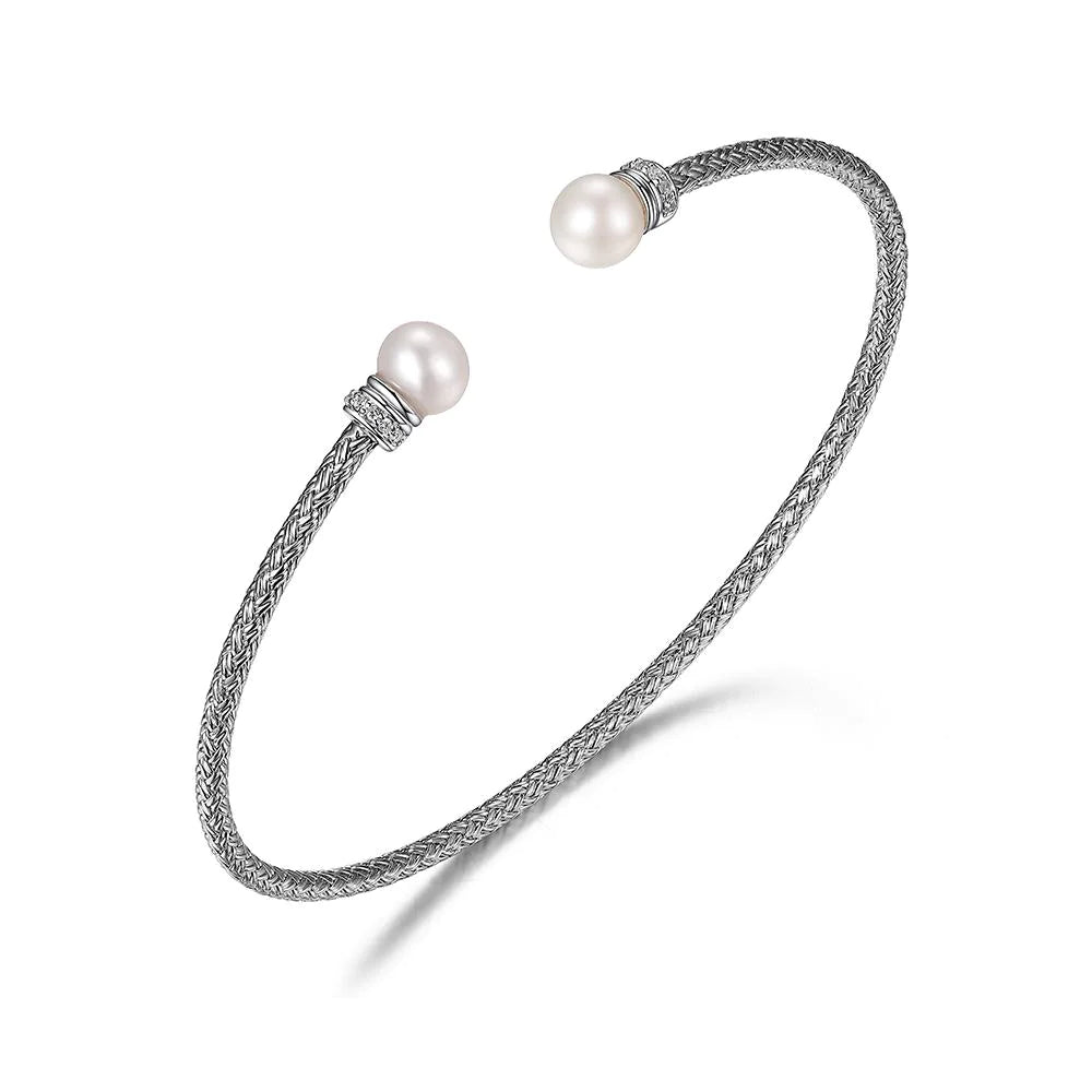 Ladies dreamy moonstone bracelets -Sterling Silver Pearl and CZ Cuff Bracelet