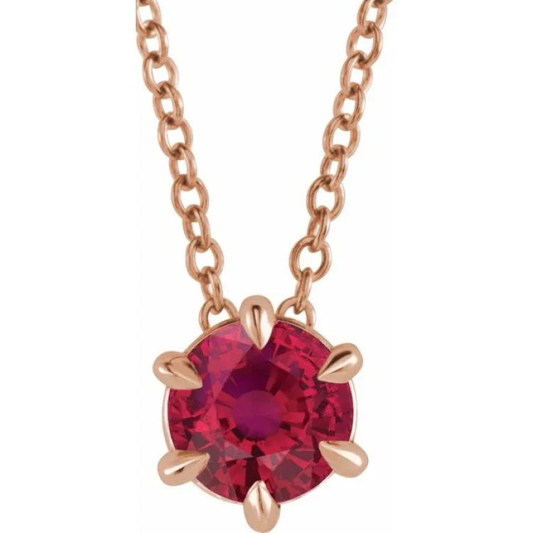 Ladies soothing shine necklaces -14K Rose 6 mm Lab-Grown Ruby Solitaire 16-18" Necklace