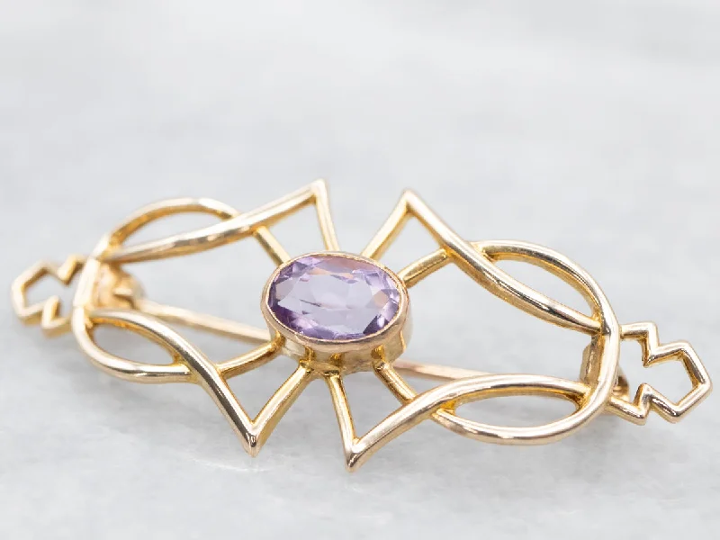 Ladies celestial touch brooches -Antique Gold Amethyst Brooch