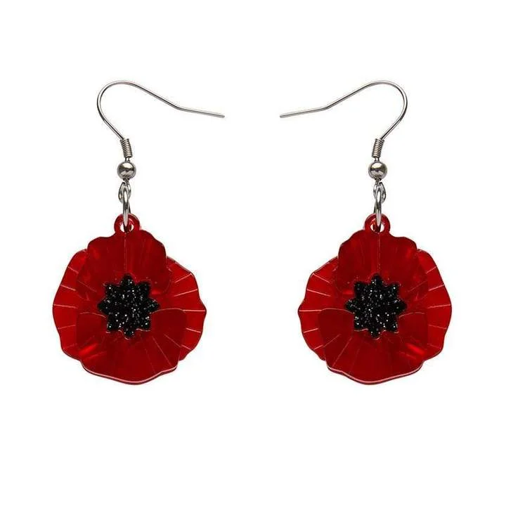 Ladies Earrings with Gold Fibrolite-Erstwilder - Poppy Field Drop Earrings (Red) - Poppy Drops (2019)