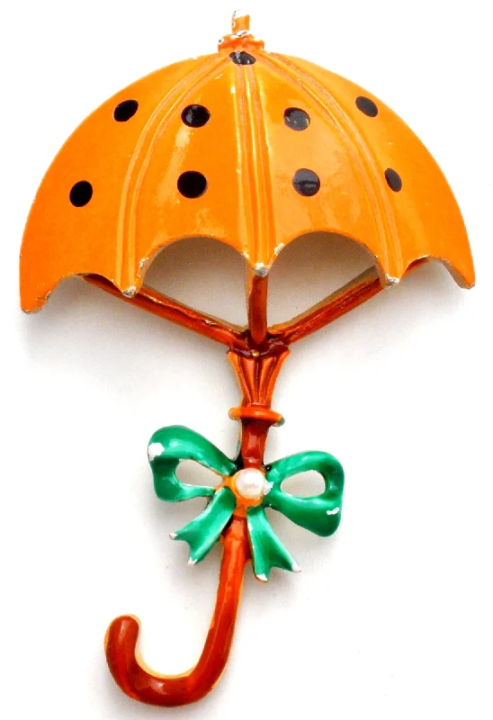 Ladies rosy gold brooches -Orange Polka Dot Umbrella Brooch Pin Vintage