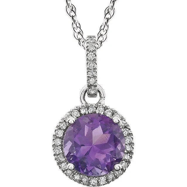 Ladies pure minimal necklaces -14KT WHITE GOLD 1.30 CT AMETHYST & .10 CTW DIAMOND HALO NECKLACE