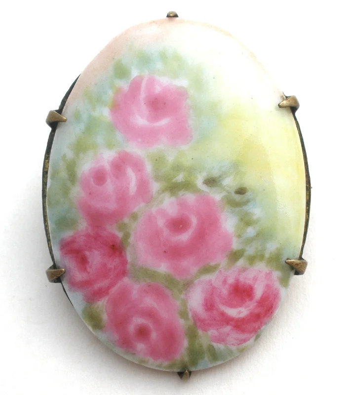 Ladies airy titanium brooches -Victorian Hand Painted Pink Rose Brooch Pin