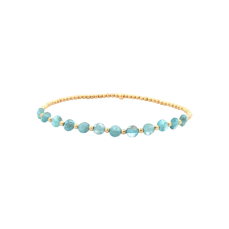 Ladies blissful spark bracelets -2mm Apatite Coin Stretch Bracelet in Yellow Gold by Karen Lazar