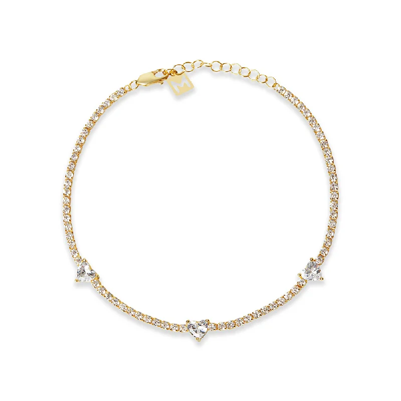 Ladies strong pulse bracelets -THE THREE HEART TENNIS BRACELET