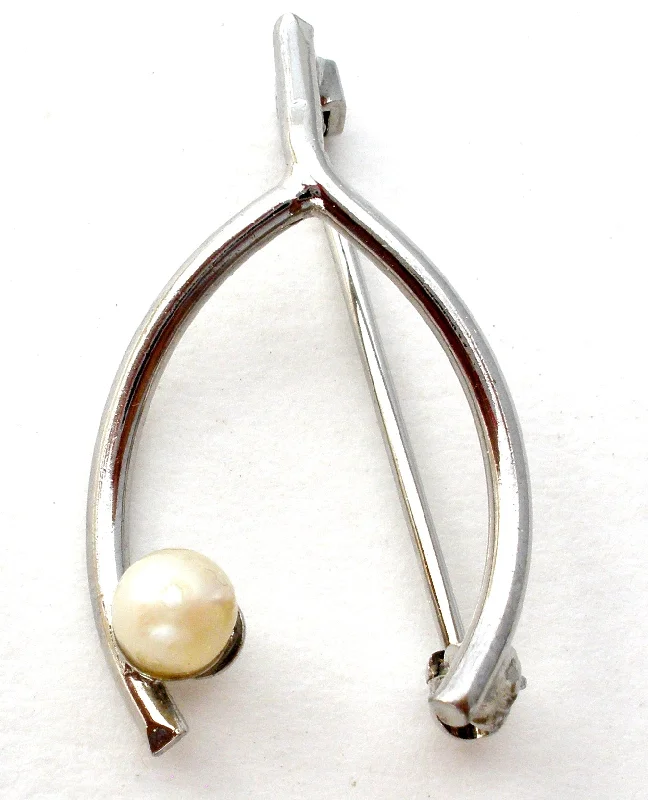 Ladies calm blue brooches -WishBone Pearl Brooch Pin Sterling Silver