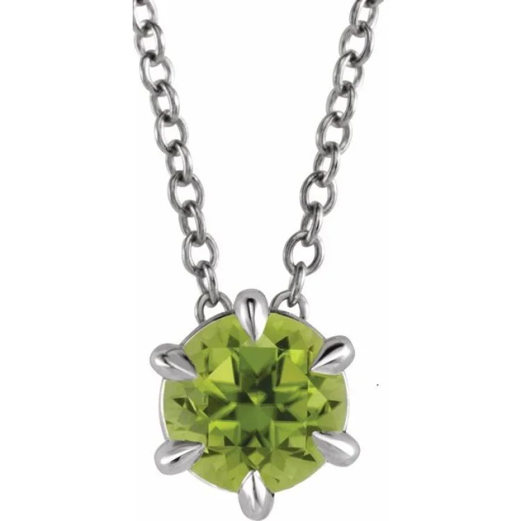 Ladies fluttering butterfly necklaces -Platinum 5 mm Natural Peridot Solitaire 16-18" Necklace