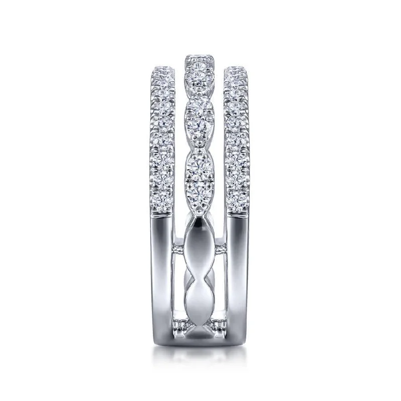 Ladies Rings for Special Spark-Gabriel & Co. - LR51994W45JJ - 14K White Gold Three Row Diamond Ring