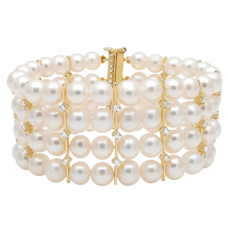 Ladies vivid bead bracelets -Bracelet - Freshwater Pearl And Diamond (2396A)