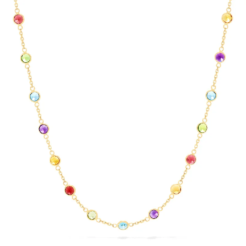 Ladies playful shine necklaces -Mosaic 14K Yellow Gold Multi Gemstone Station Necklace, 8.70 TCW