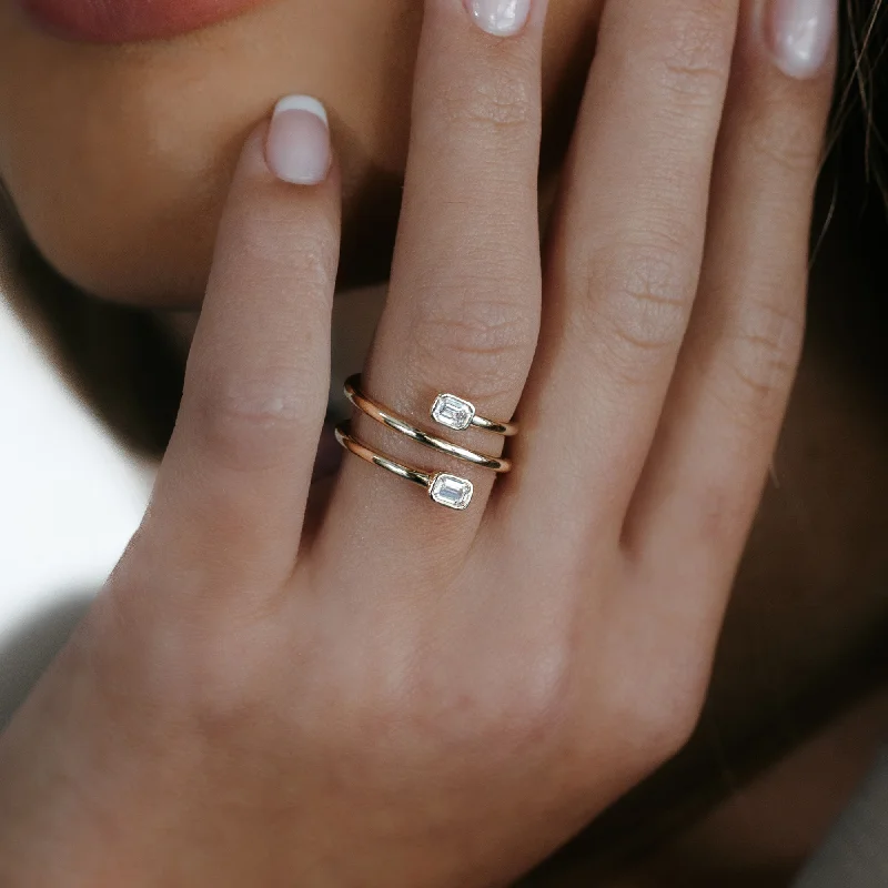 Ladies Rings with Warm Opal-Double Emerald Cut Wrap Ring