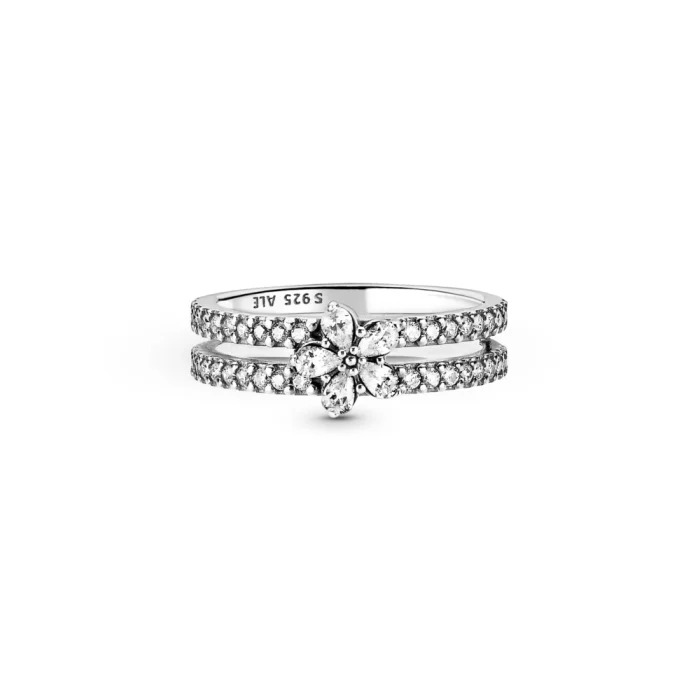 Ladies Rings with Cross Glow-Sparkling Snowflake Double Ring 199236C01