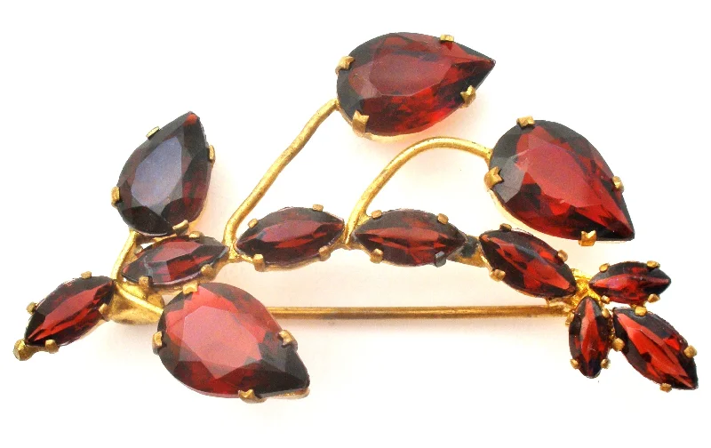 Ladies team spirit brooches -Vintage Garnet Rhinestone Brooch Pin Czech