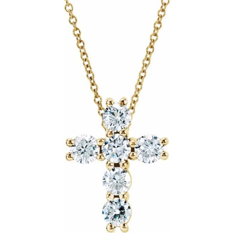 Ladies twinkling star necklaces -14K Yellow 1 3/8 CTW Natural Diamond Cross 18" Necklace