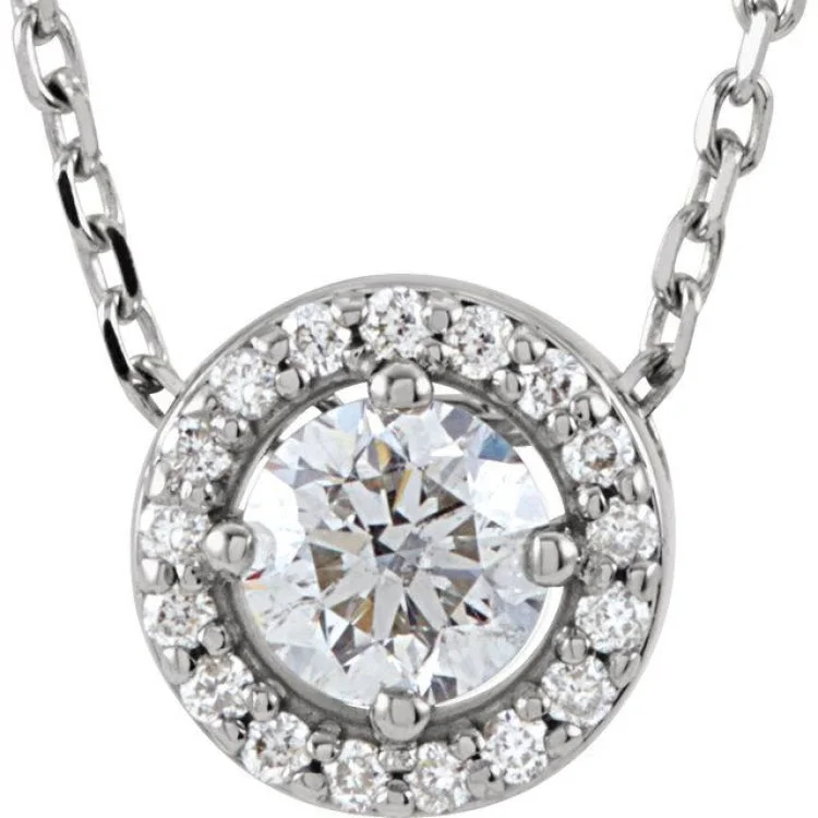 Ladies thick flair necklaces -14K White 1/4 CTW Natural Diamond Halo-Style 16" Necklace