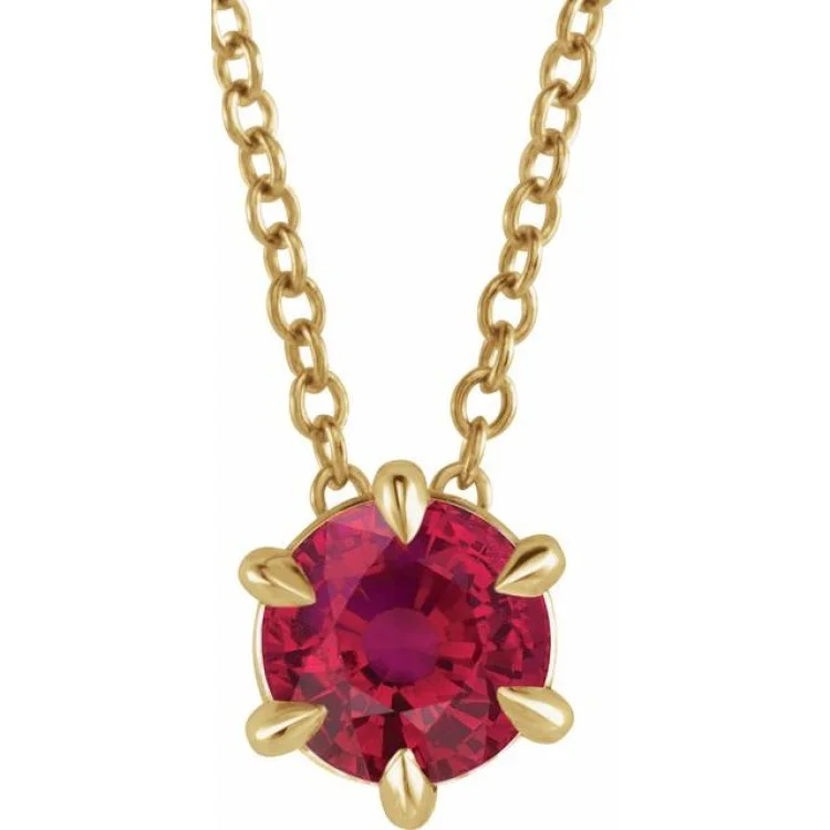 Ladies matte elegance necklaces -14K Yellow 5 mm Natural Ruby Solitaire 16-18" Necklace