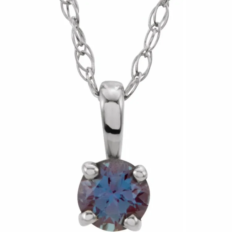 Ladies playful shine necklaces -Sterling Silver 3 mm Imitation Alexandrite Youth Solitaire 14" Necklace