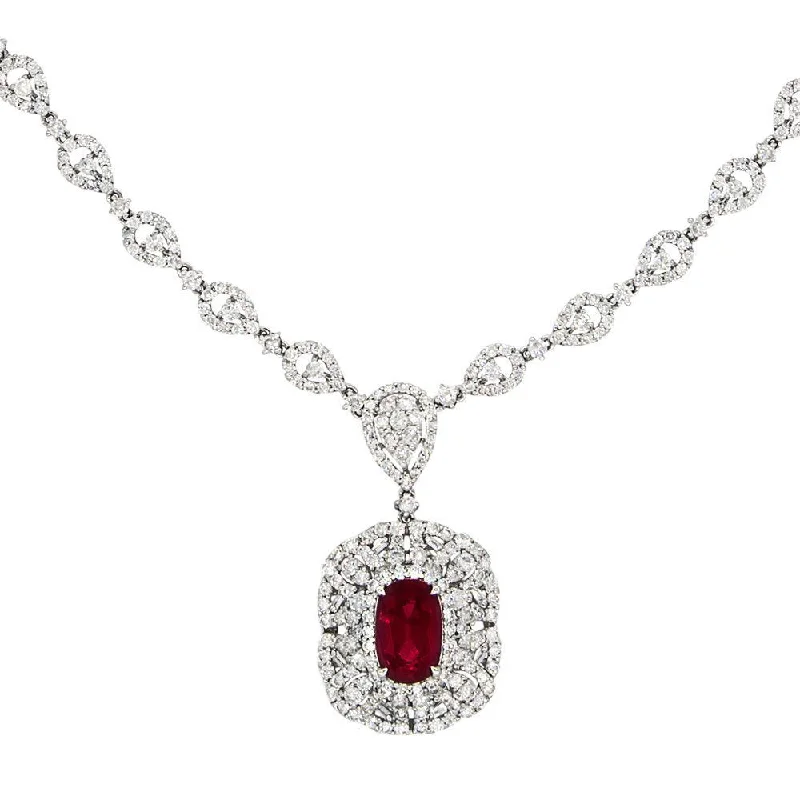 Ladies 22K gold shine necklaces -JULEVE 18KT 4.20 CT RUBY & 10.88 CTW DIAMOND NECKLACE