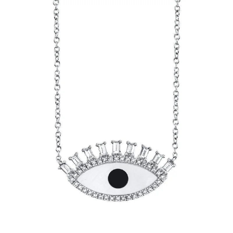 Ladies coastal tide necklaces -14KT White Gold .94 CT Onyx & Mother of Pearl & .29 CTW Diamond Eye Necklace