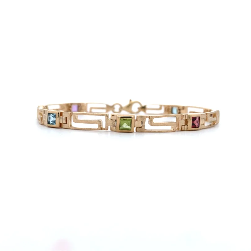 Ladies city beat bracelets -Estate Gemstone Greek Key Bracelet in Yellow Gold