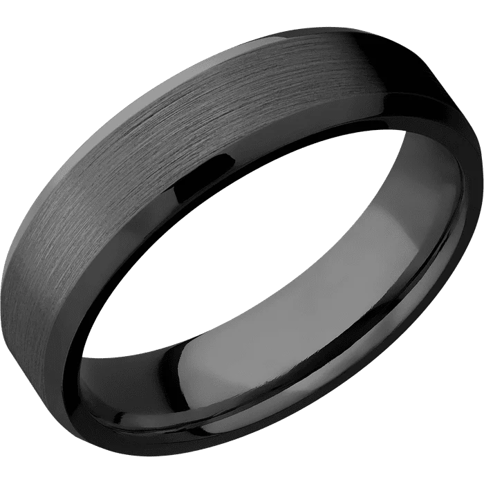 Ladies Rings for Night Spark-6mm wide Beveled Black Titanium Ring with Satin Finish