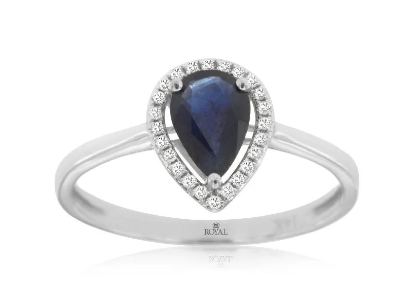 Ladies Rings with Green Grandidierite-14K White Gold Pear Shape Sapphire with Diamond Halo RIng