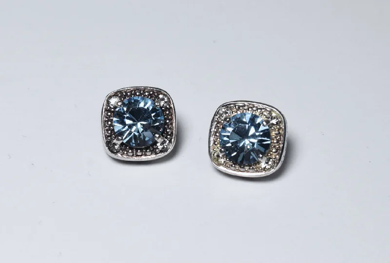 Ladies Earrings with Gold Milarite-Foil Backed Gray Blue Crystal Stud Earrings