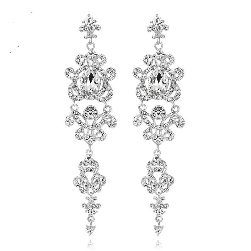 Ladies Earrings for Hero Spark-TRZ-003 Chandelier Crystal Long Bridal Wedding Earrings