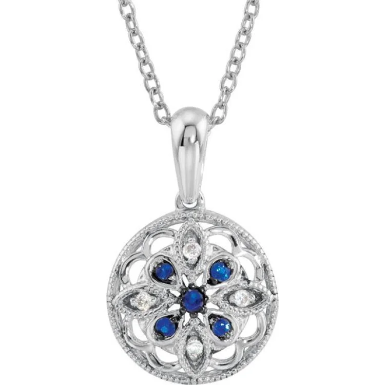 Ladies sweet pink necklaces -Sterling Silver Natural Blue Sapphire & .03 CTW Diamond 18" Necklace