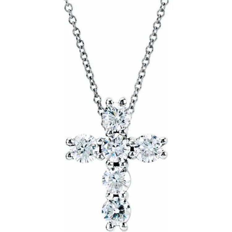 Ladies family glow necklaces -14K White 9/10 CTW Natural Diamond Cross 18" Necklace