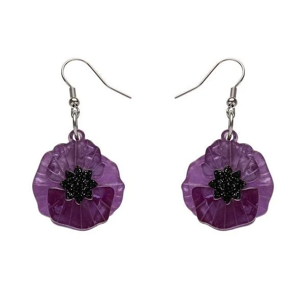 Ladies Earrings with Bronze Enstatite-Erstwilder - Poppy Field Drop Earrings (Purple) - Poppy Drops (2019)