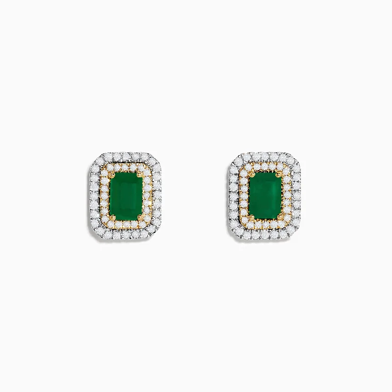 Ladies Earrings with Arrow Spark-Brasilica 14K White & Yellow Gold Emerald and Diamond Earrings