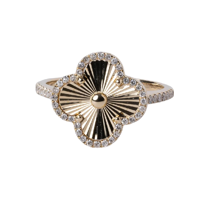 Ladies Rings Trendy Spark-14k Yellow Gold and Diamond Clover Ring