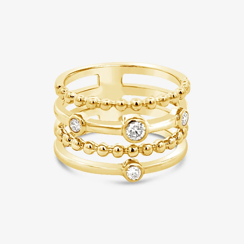 Ladies Rings Geometric Glow-Stacked In Place Bezel Diamond 4 Row Ring