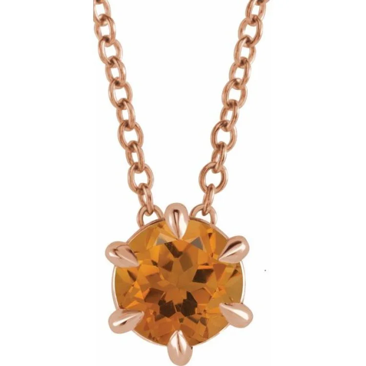 Ladies resin craft necklaces -14K Rose 5 mm Natural Citrine Solitaire 16-18" Necklace