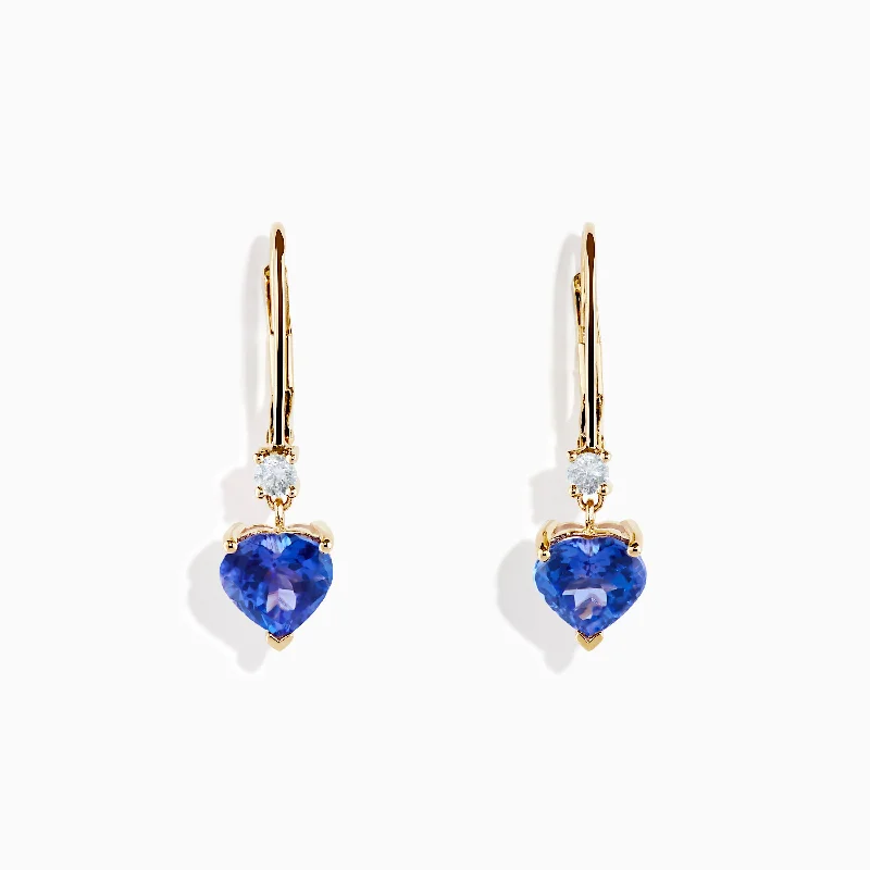 Ladies Earrings with Purple Taaffeite-Nahla Siri 14K Yellow Gold Tanzanite and Diamond Leverback Earrings