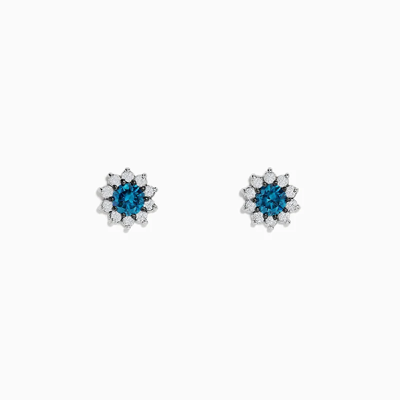 Ladies Earrings with Wave Glow-Bella Bleu 14K White Gold Blue and White Diamond Earrings 0.80 TCW