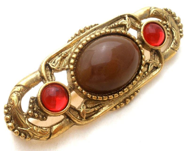 Ladies brave charm brooches -1928 Co Red & Brown Rhinestone Bar Pin Brooch