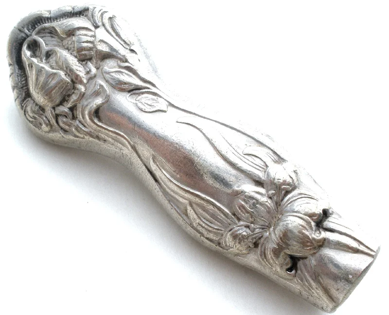 Ladies textured leather brooches -Silverplate Spoon Handle Brooch Pin Art Nouveau