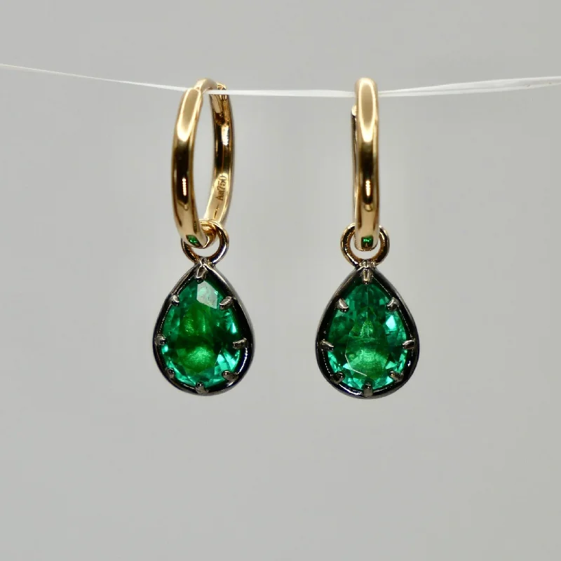 Ladies Earrings Braided Shine-1.5 Ct Pear Cut Emerald Georgian Victorian Blackened 18K Gold Earrings