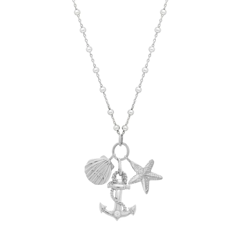 Ladies punk flair necklaces -Silver Sea Life Charm Necklace