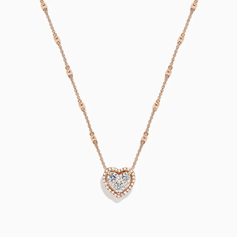 Ladies sunbeam shine necklaces -Novelty 14K Rose Gold Diamond Heart Necklace, 0.64 TCW