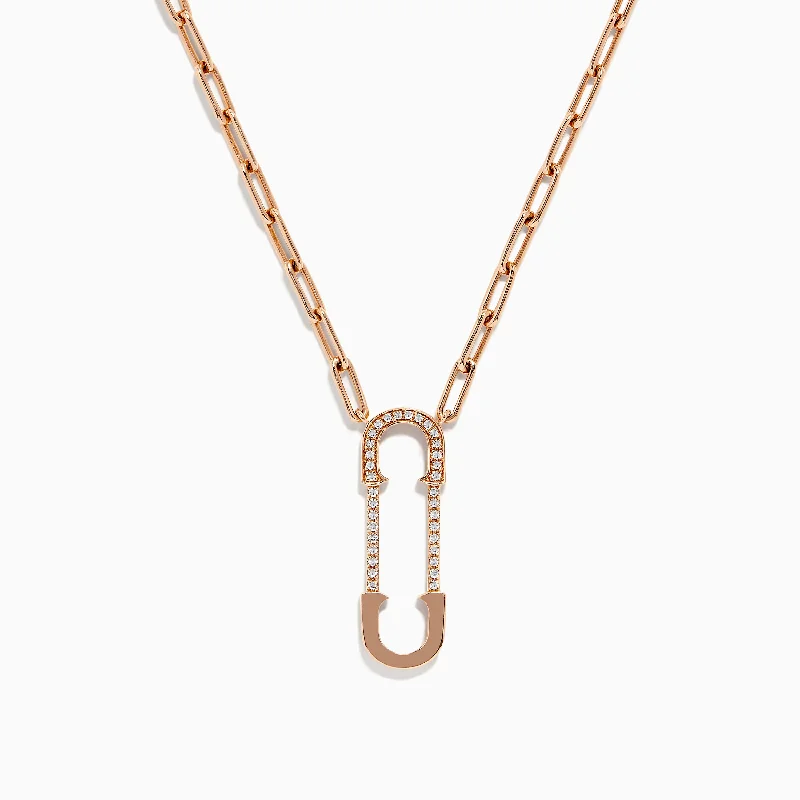 Ladies galaxy gleam necklaces -Novelty 14K Rose Gold Diamond Paperclip Necklace, 0.12 TCW