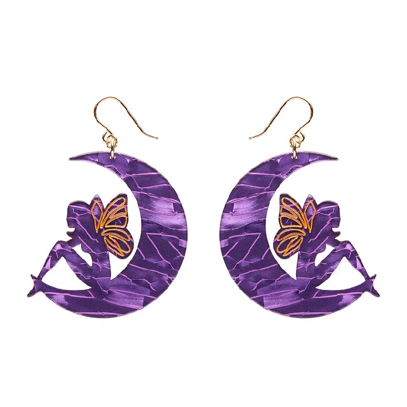 Ladies Earrings Gift Glow-Erstwilder - Fairy Moon Drop Essential Earrings - Purple