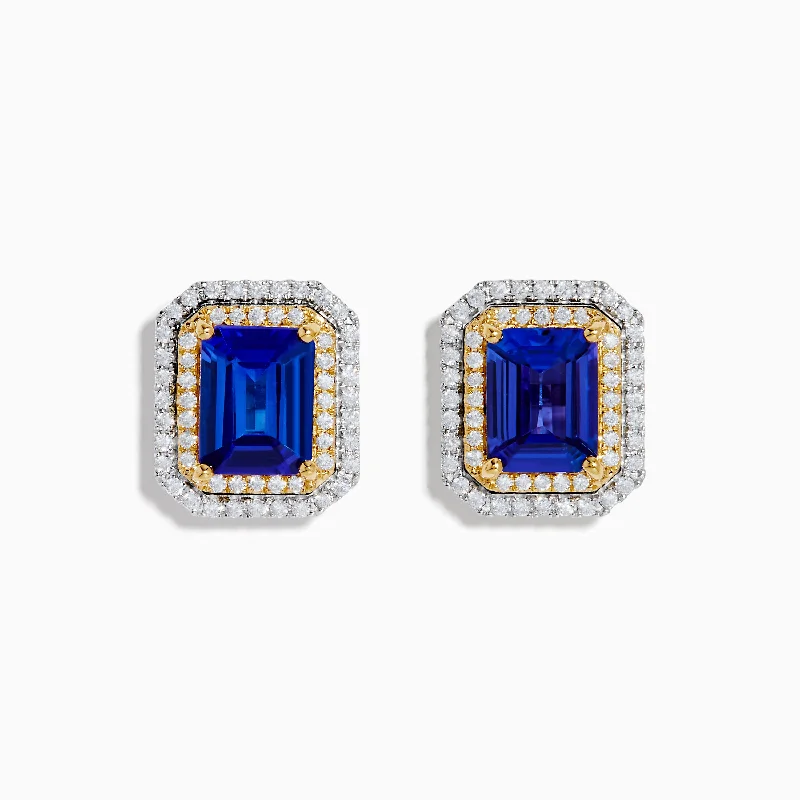 Ladies Earrings for Science Glow-Nahla Siri 14K Two Tone Gold Tanzanite and Diamond Earrings